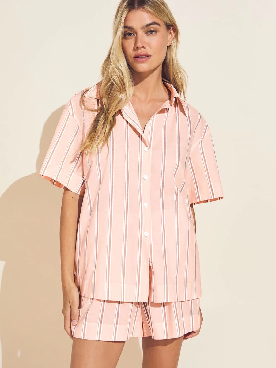 Eberjey Peach And White Striped Short Sleeve Pajama Set